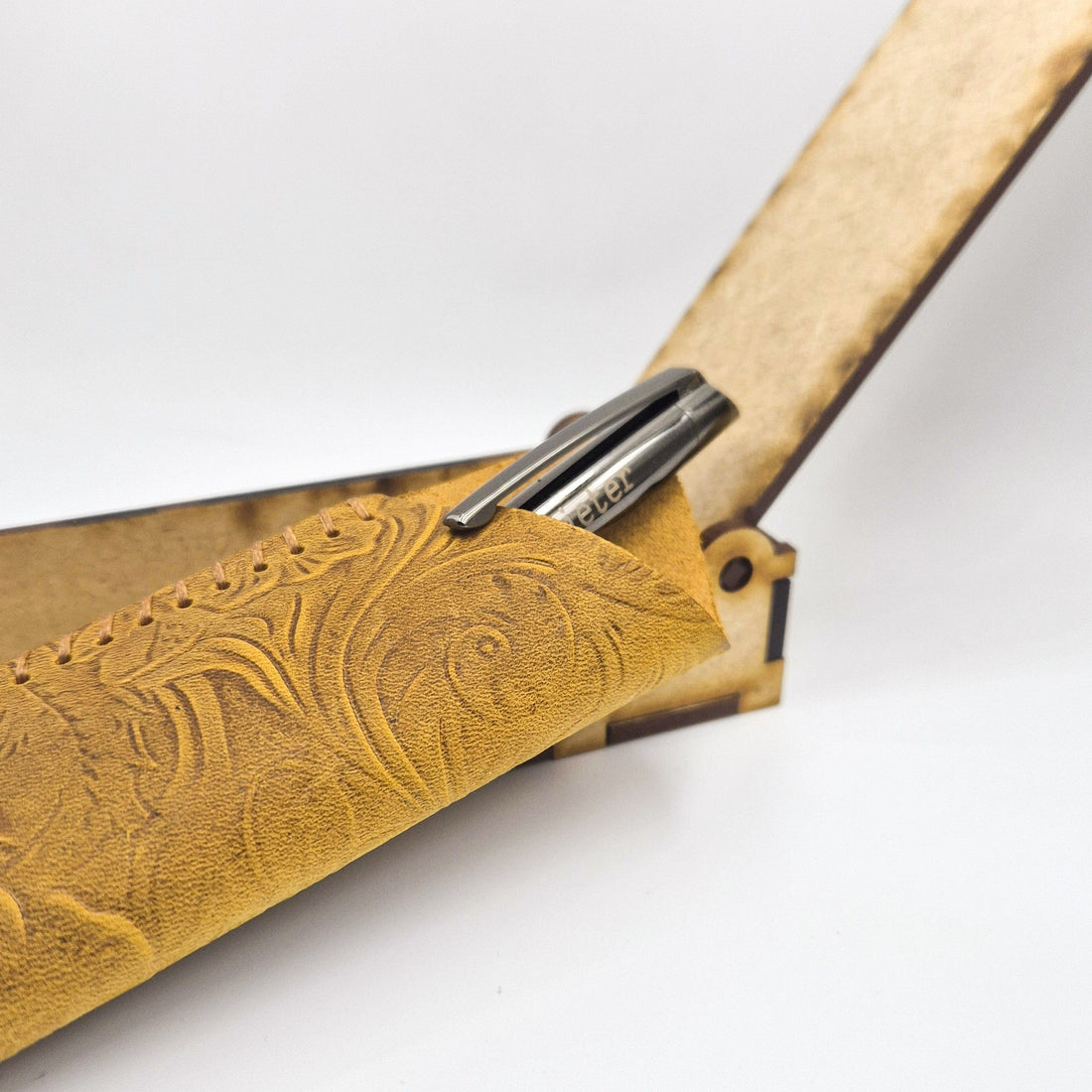 Wooden Grip Pen including Embossed Pen Pouch