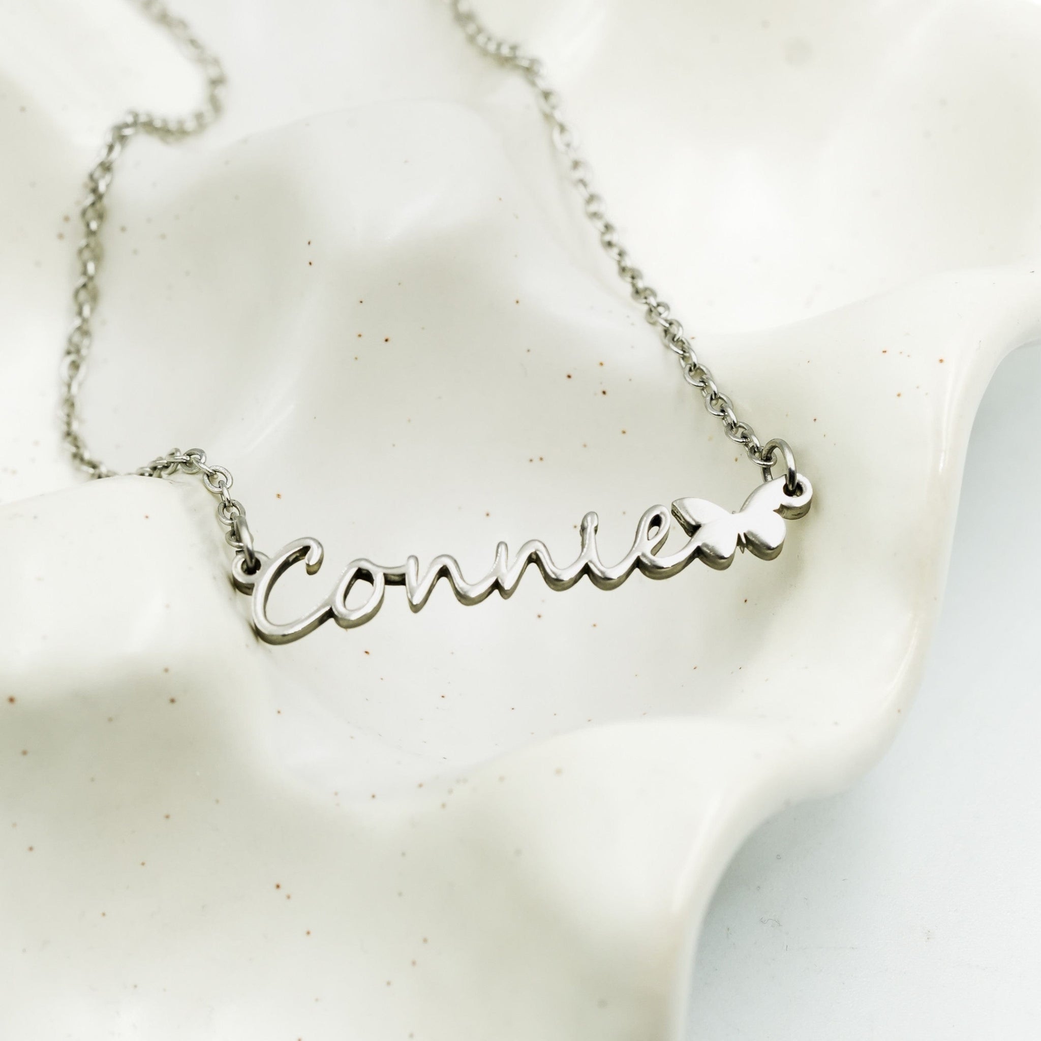 Flutterby Font Cutout Name Necklace