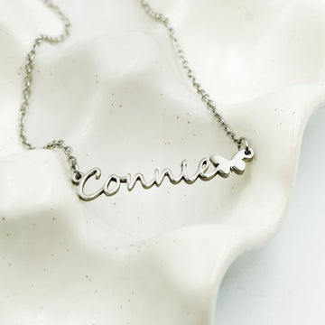 Flutterby Font Cutout Name Necklace