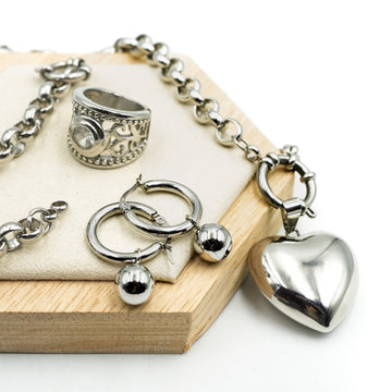 Heart Roly Poly Necklace + bracelet & Heart pendant , earring and ring combo