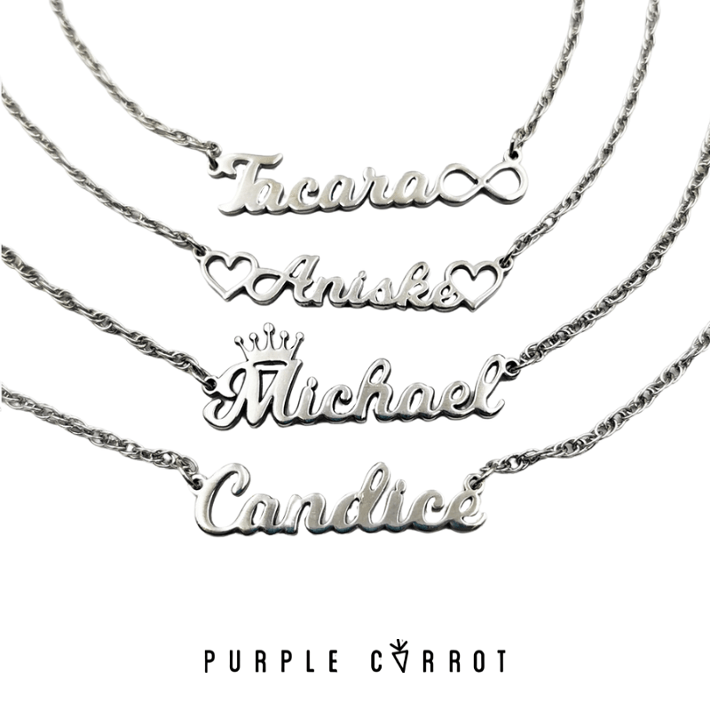Milkshake Font Name Necklace Purple Carrot