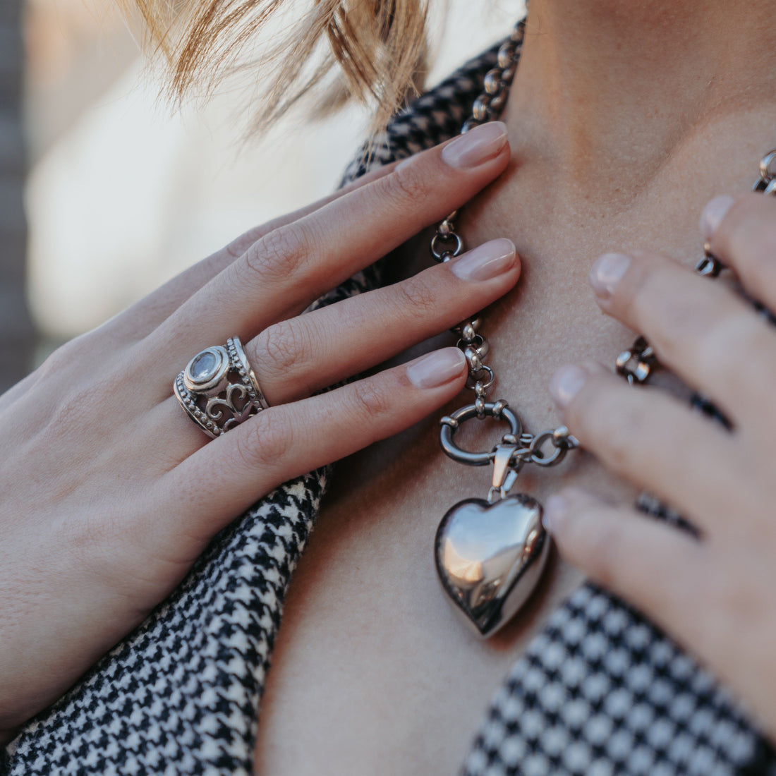 Heart Roly Poly Necklace + bracelet & Heart pendant , earring and ring combo