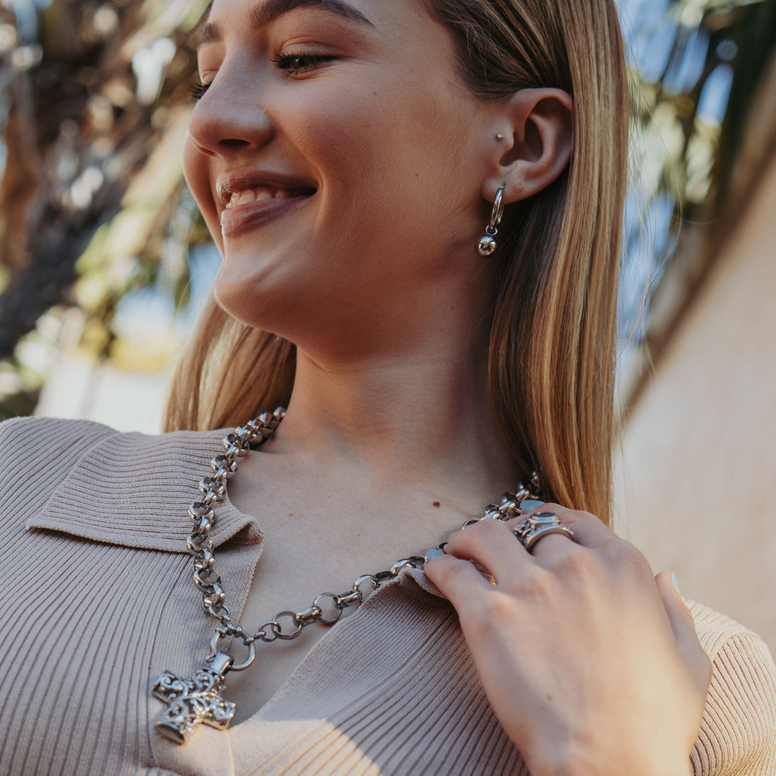 Cross Roly Poly Necklace + bracelet & Vintage pendant , earring and ring combo