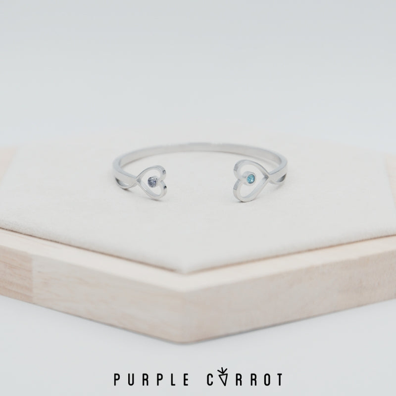 Double Birthstone Heart  Cuff Bangle Different sizes