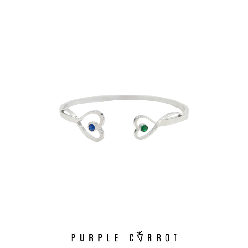 Double Birthstone Heart  Cuff Bangle Different sizes