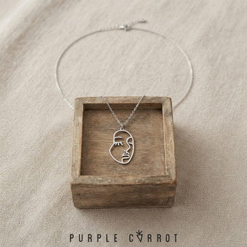 Line Art Face Necklace with a 55cm chain
