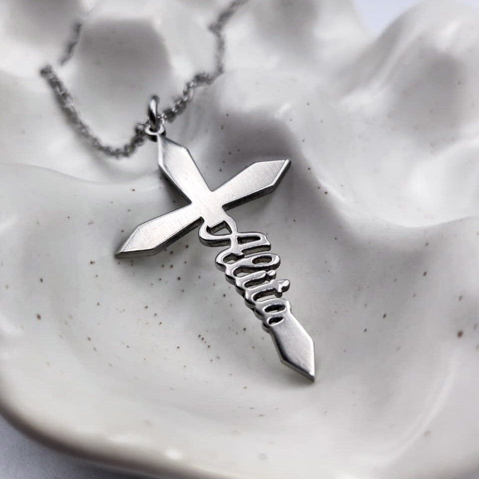 Dainty Cross Cutout Name Necklace