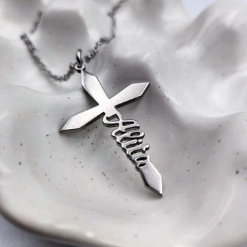 Dainty Cross Cutout Name Necklace