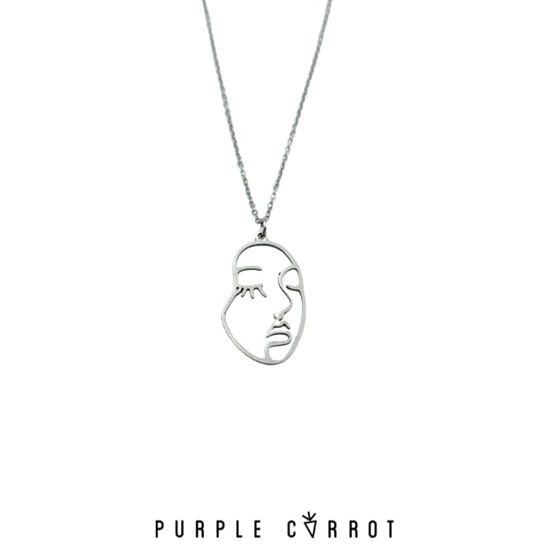 Line Art Face Necklace with a 55cm chain