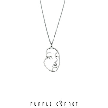 Line Art Face Necklace with a 55cm chain