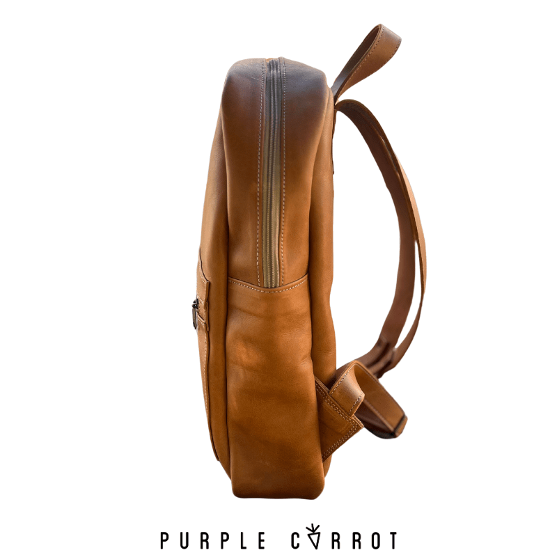 Premium Real Leather Laptop Backpack - Purple Carrot