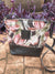 Bright floral and black leather Bag